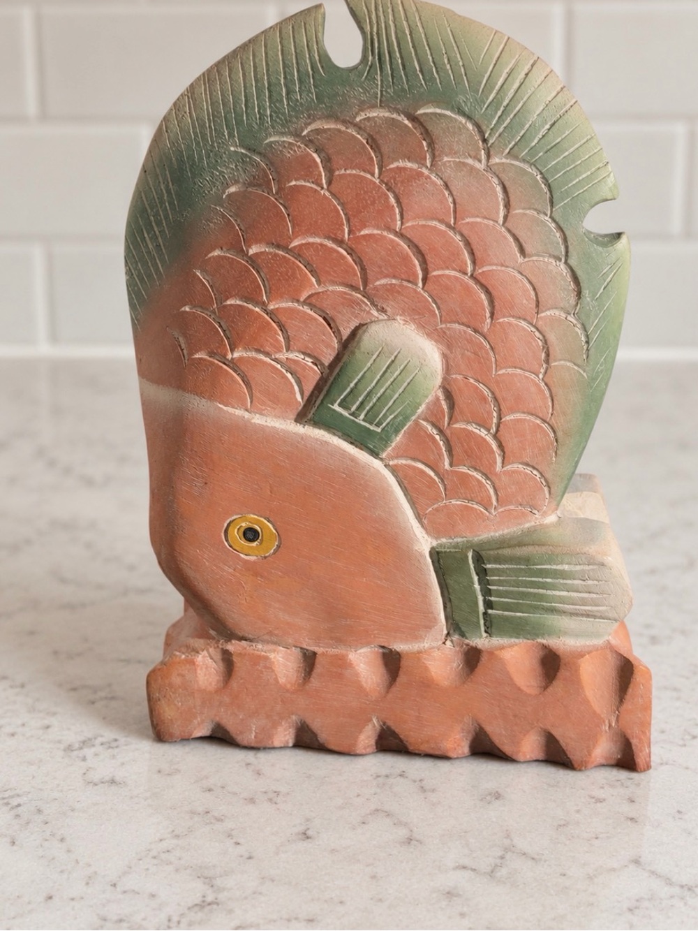 Handcrafted Fish Accent Sculpture in Coral and Green - Home Accents